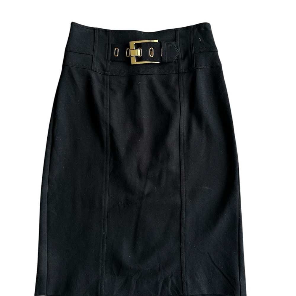 Cache 90s Vintage Black Skirt with Gold Buckle Office Work
